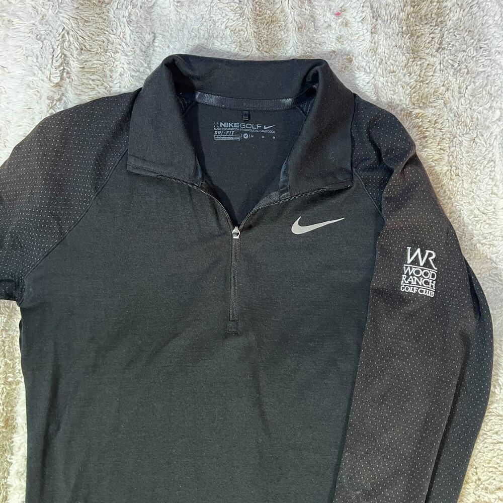 Nike Golf Dri-FIT 1/4 Zip Pullover Men's Medium Black Wood Ranch Golf Club Logo